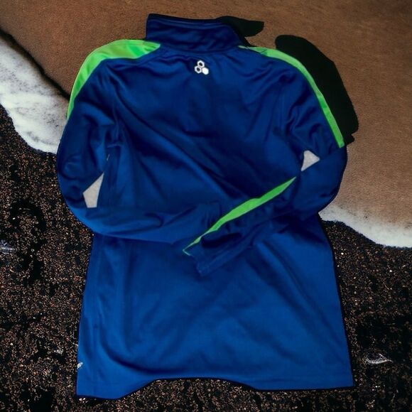 🍭 tek gear Blue Activewear Athletic Track Pullover 1/4 Zip Top Size M 10-12 EUC - Picture 2 of 7